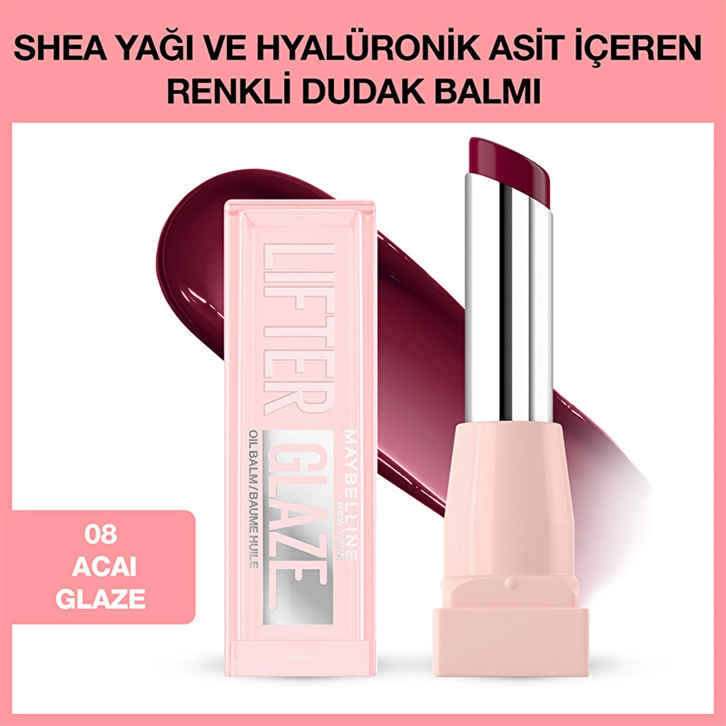 Maybelline New York Lifter Glaze Colored Lip Balm with Shea Butter and Hyaluronic Acid 04 Cherry Swirl