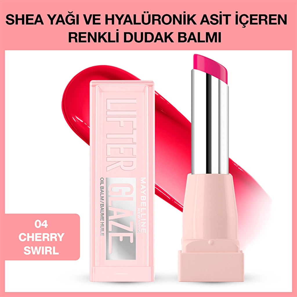 Maybelline New York Lifter Glaze Colored Lip Balm with Shea Butter and Hyaluronic Acid 04 Cherry Swirl