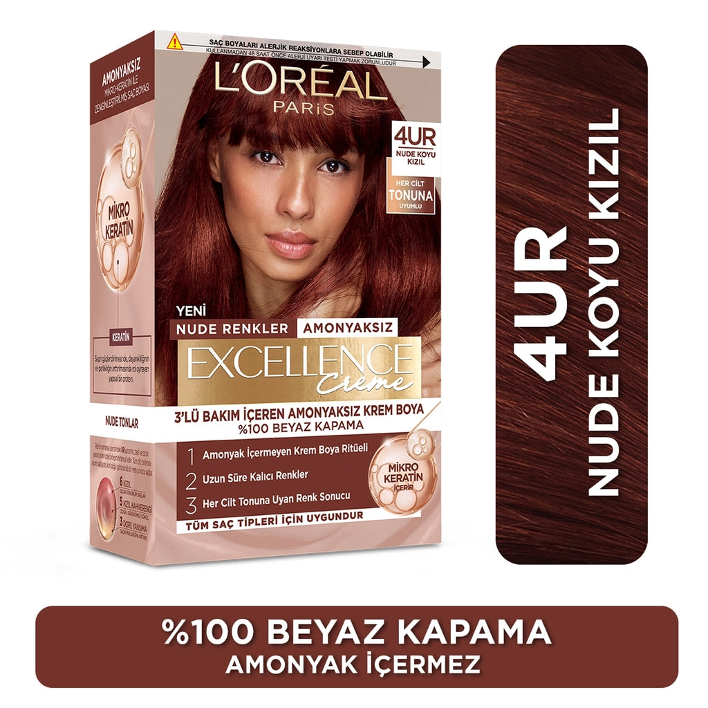 Loreal Paris Excellence Creme Nude Colors Hair Dye - 4UR Nude Dark Red