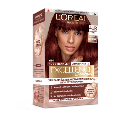 Loreal Paris Excellence Creme Nude Colors Hair Dye - 4UR Nude Dark Red