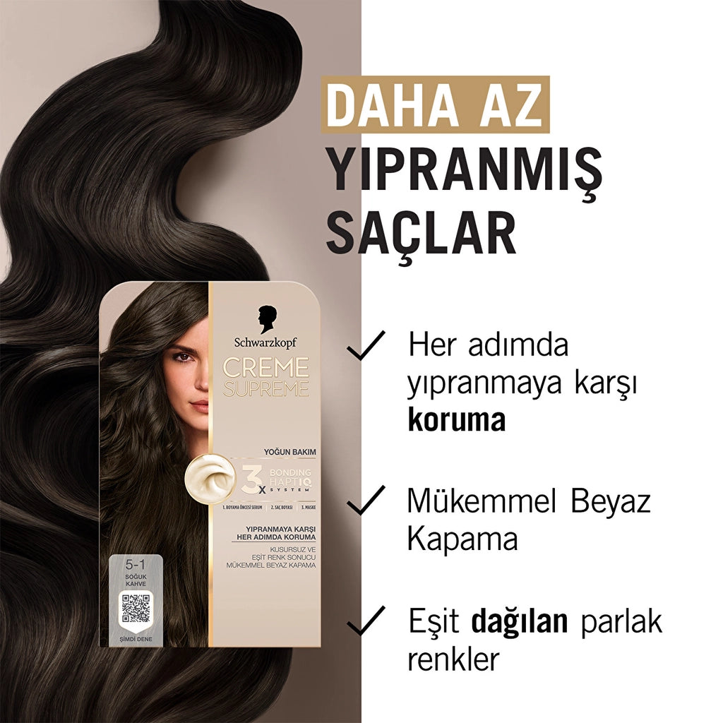 Schwarzkopf Creme Supreme Intensive Care Full Kit Hair Dye 5-1 Cold Brown