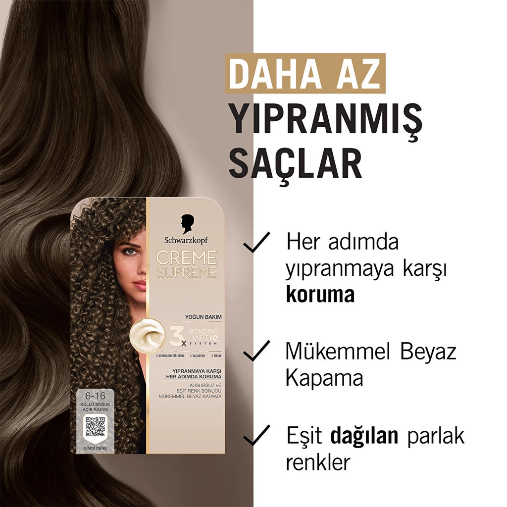 Schwarzkopf Creme Supreme Intensive Care Full Kit Hair Dye 6-16 Ashy Cold Light Brown