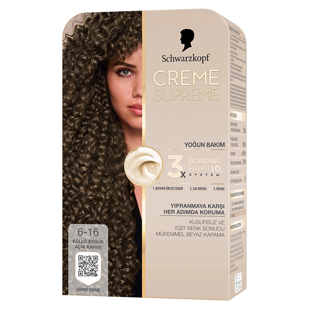 Schwarzkopf Creme Supreme Intensive Care Full Kit Hair Dye 6-16 Ashy Cold Light Brown
