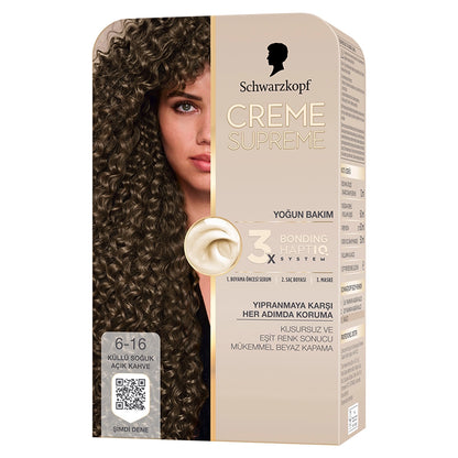 Schwarzkopf Creme Supreme Intensive Care Full Kit Hair Dye 6-16 Ashy Cold Light Brown