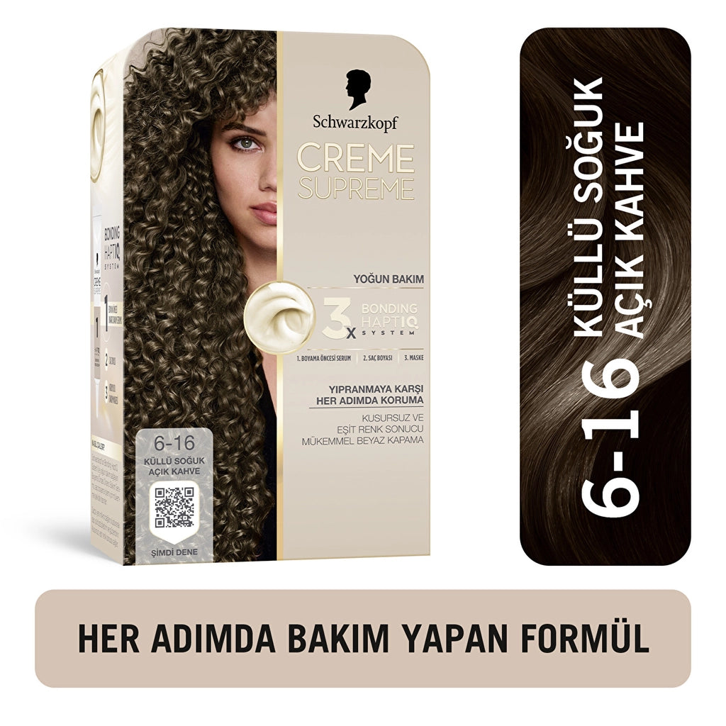 Schwarzkopf Creme Supreme Intensive Care Full Kit Hair Dye 6-16 Ashy Cold Light Brown
