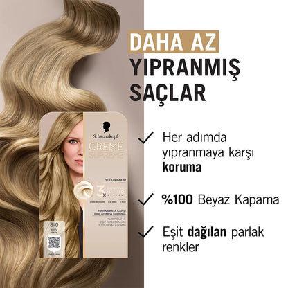 Schwarzkopf Creme Supreme Intensive Care Full Kit Hair Dye 8-0 Dark Blonde