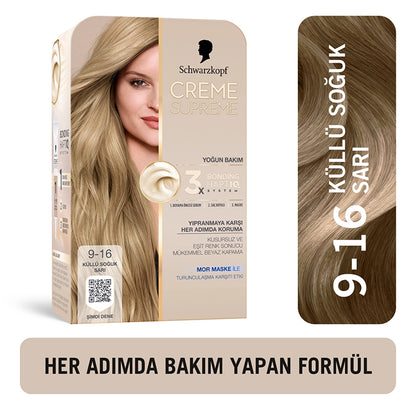 Schwarzkopf Creme Supreme Intensive Care Full Kit Hair Dye 9-16 Ashy Cold Blonde