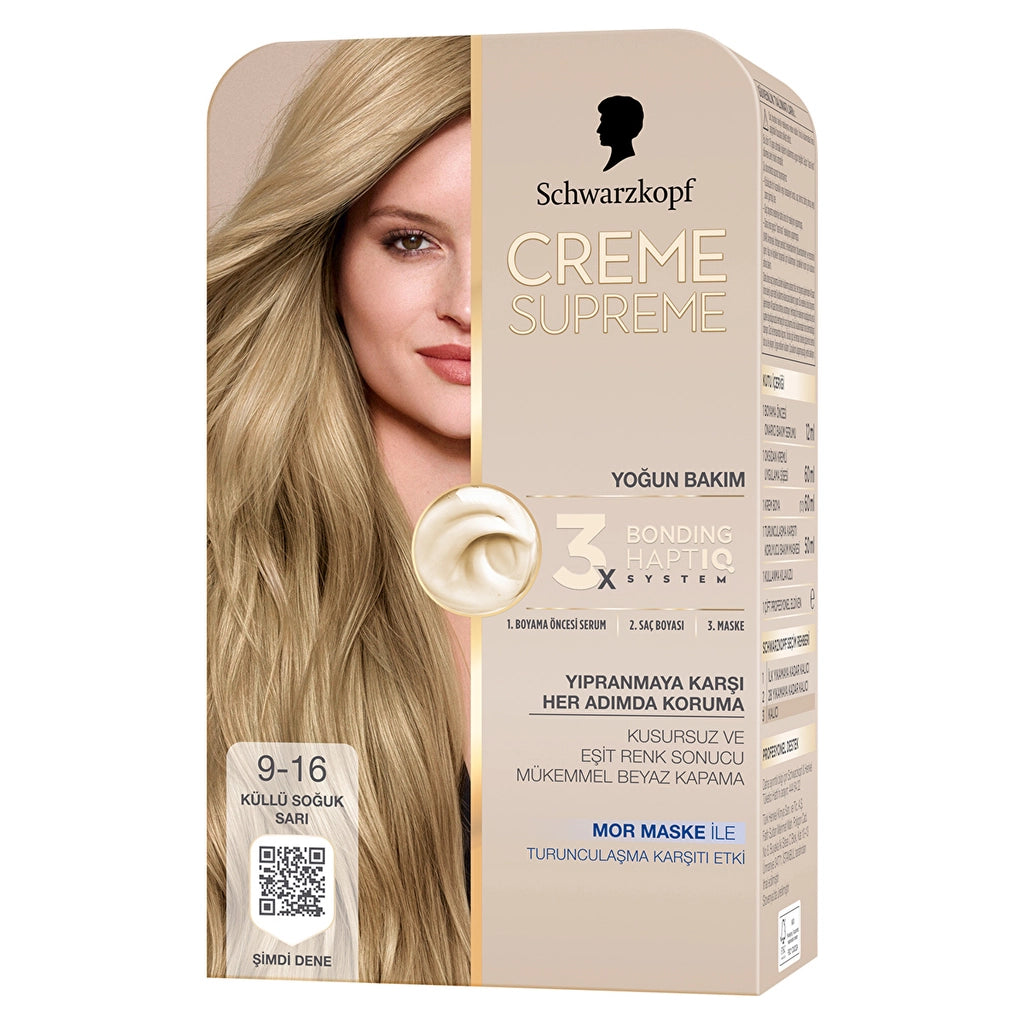 Schwarzkopf Creme Supreme Intensive Care Full Kit Hair Dye 9-16 Ashy Cold Blonde