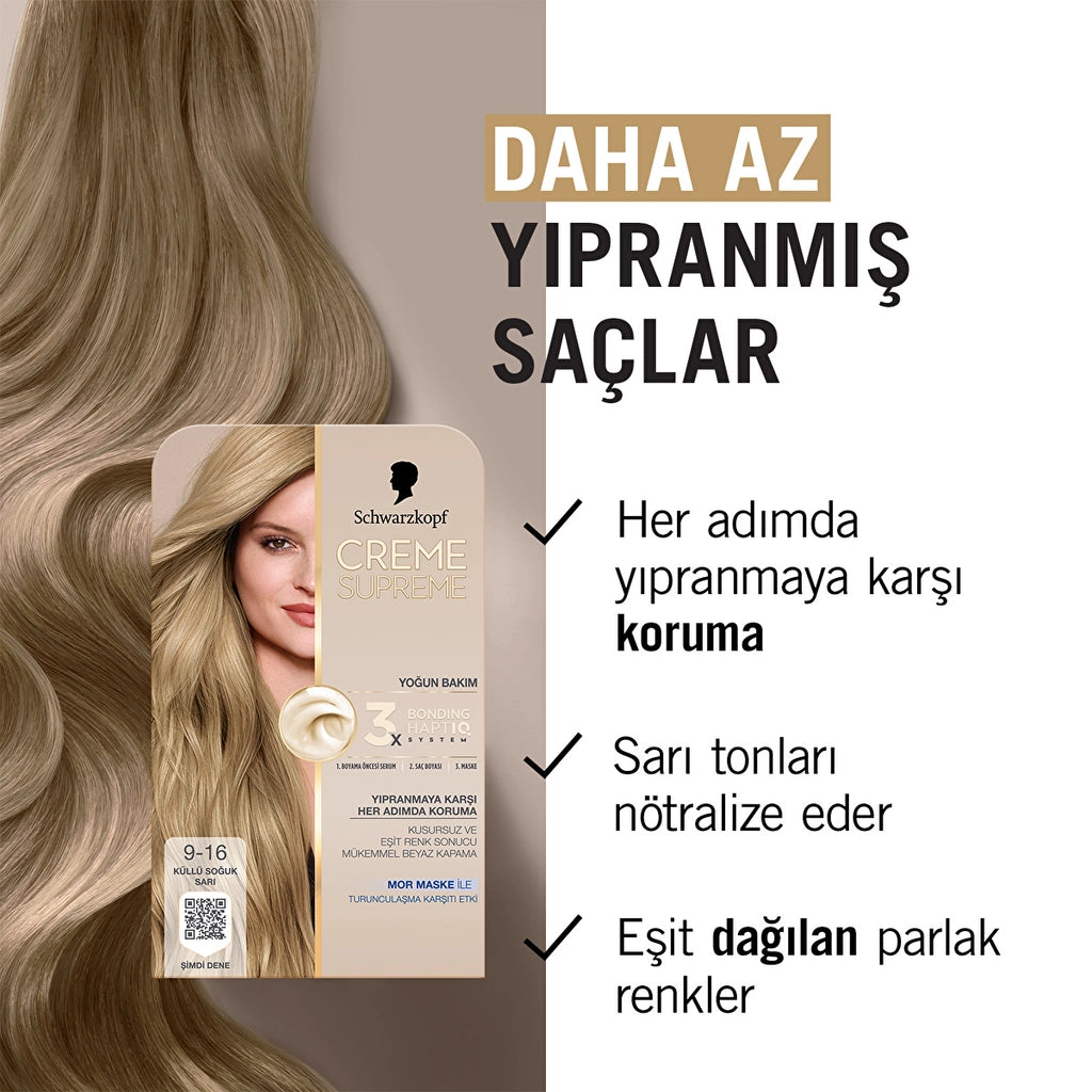 Schwarzkopf Creme Supreme Intensive Care Full Kit Hair Dye 9-16 Ashy Cold Blonde