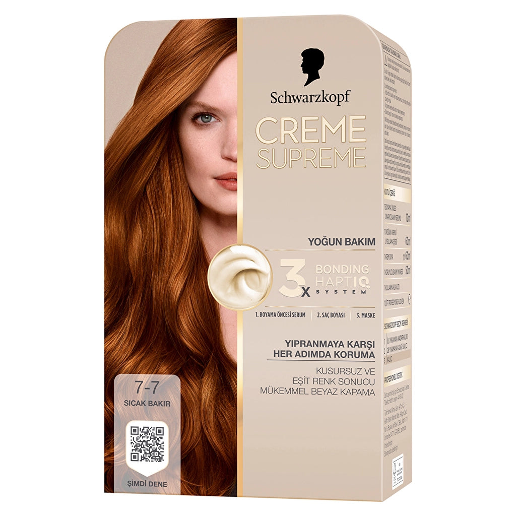 Schwarzkopf Creme Supreme Intensive Care Full Kit Hair Dye 7-7 Warm Copper