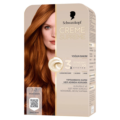 Schwarzkopf Creme Supreme Intensive Care Full Kit Hair Dye 7-7 Warm Copper