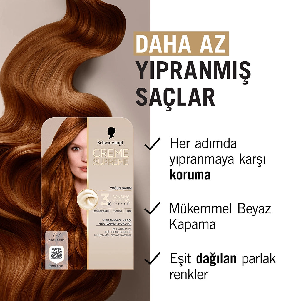 Schwarzkopf Creme Supreme Intensive Care Full Kit Hair Dye 7-7 Warm Copper