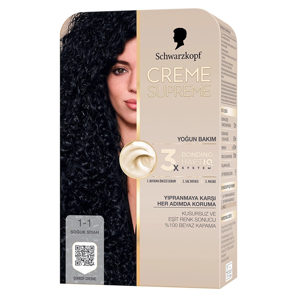 Schwarzkopf Creme Supreme Intensive Care Full Kit Hair Dye 1-1 Cold Black