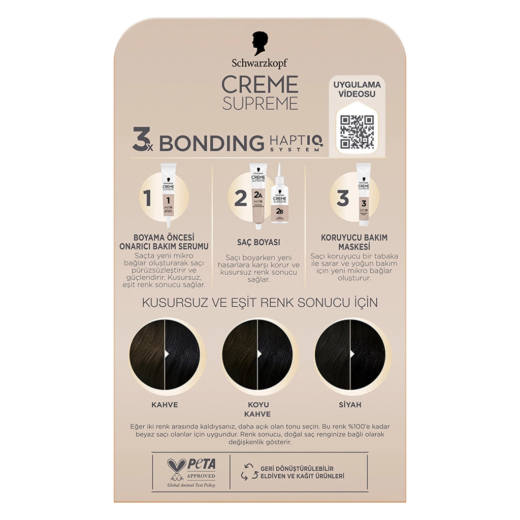 Schwarzkopf Creme Supreme Intensive Care Full Kit Hair Dye 1-0 Black