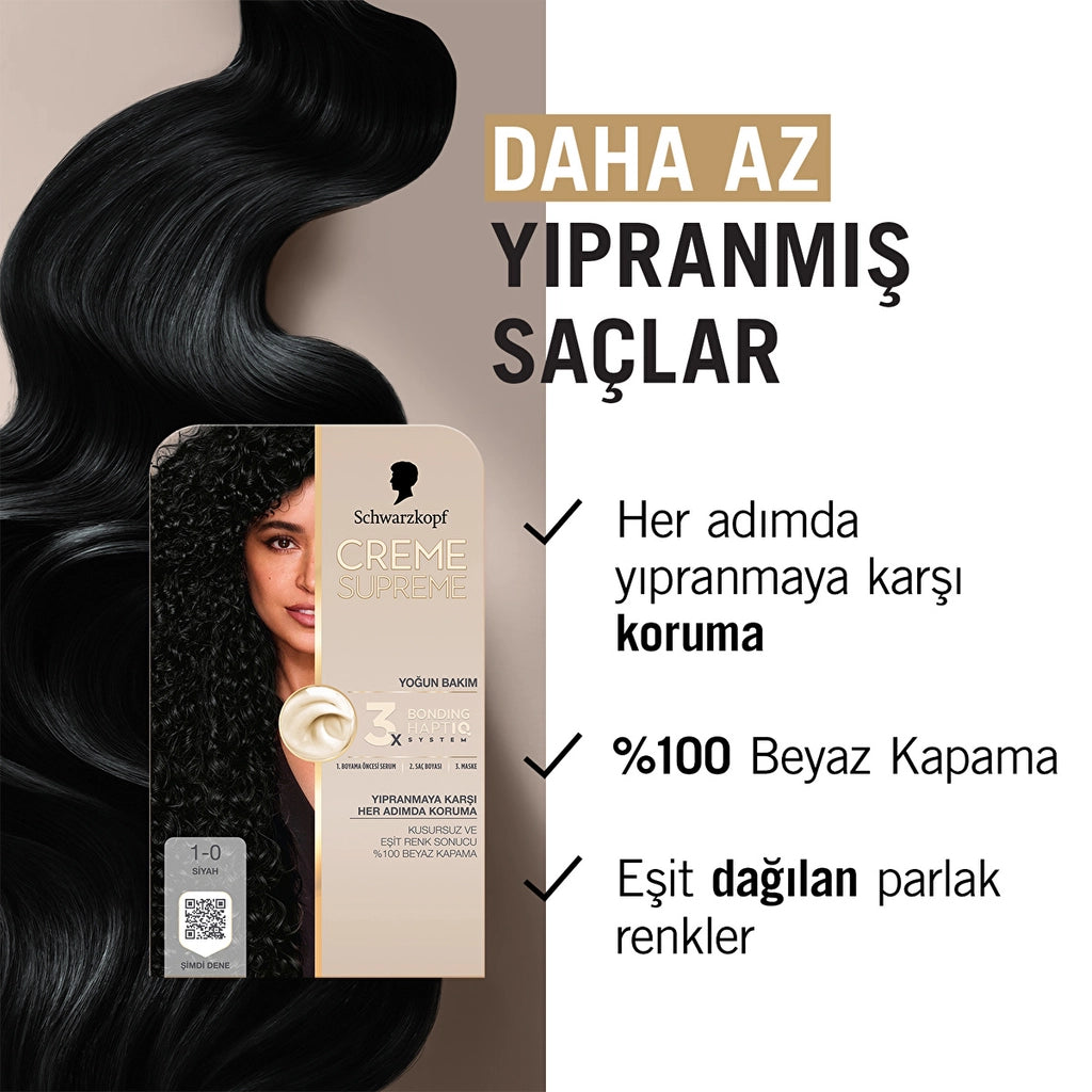 Schwarzkopf Creme Supreme Intensive Care Full Kit Hair Dye 1-0 Black