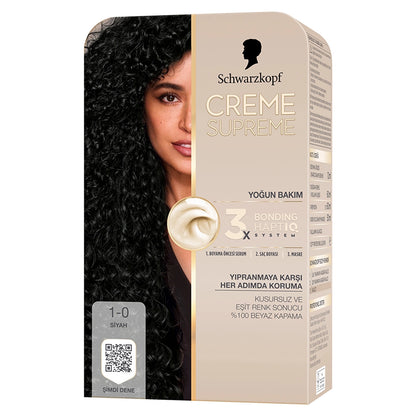 Schwarzkopf Creme Supreme Intensive Care Full Kit Hair Dye 1-0 Black