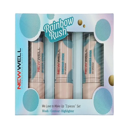 New Well Rainbow Rush Makeup Set Stick Blush - Stick Contour - Stick Highlighter (Set of 3)