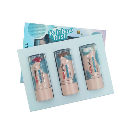 New Well Rainbow Rush Makeup Set Stick Blush - Stick Contour - Stick Highlighter (Set of 3)