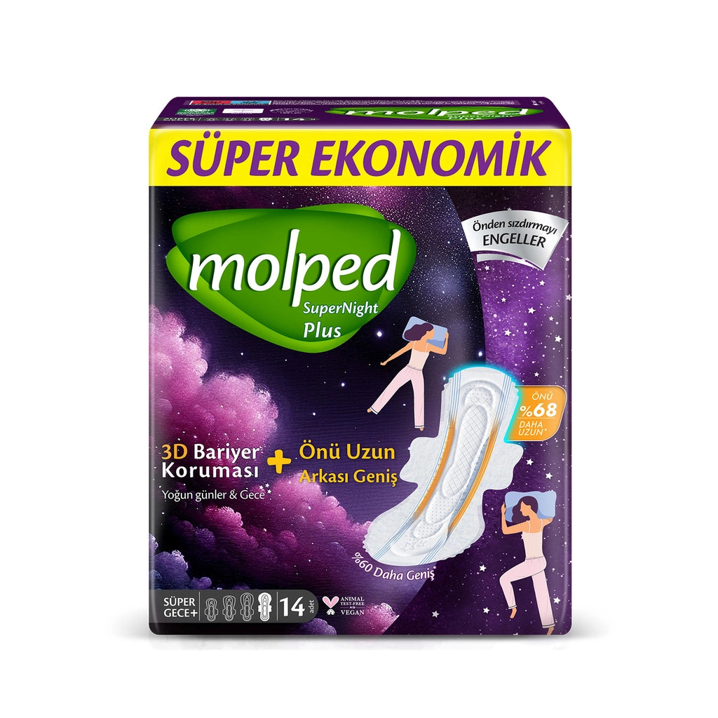 Molped Supernight Long Front Super Night Plus Hygienic Pads 14 Pack