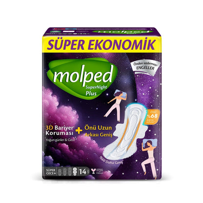 Molped Supernight Long Front Super Night Plus Hygienic Pads 14 Pack