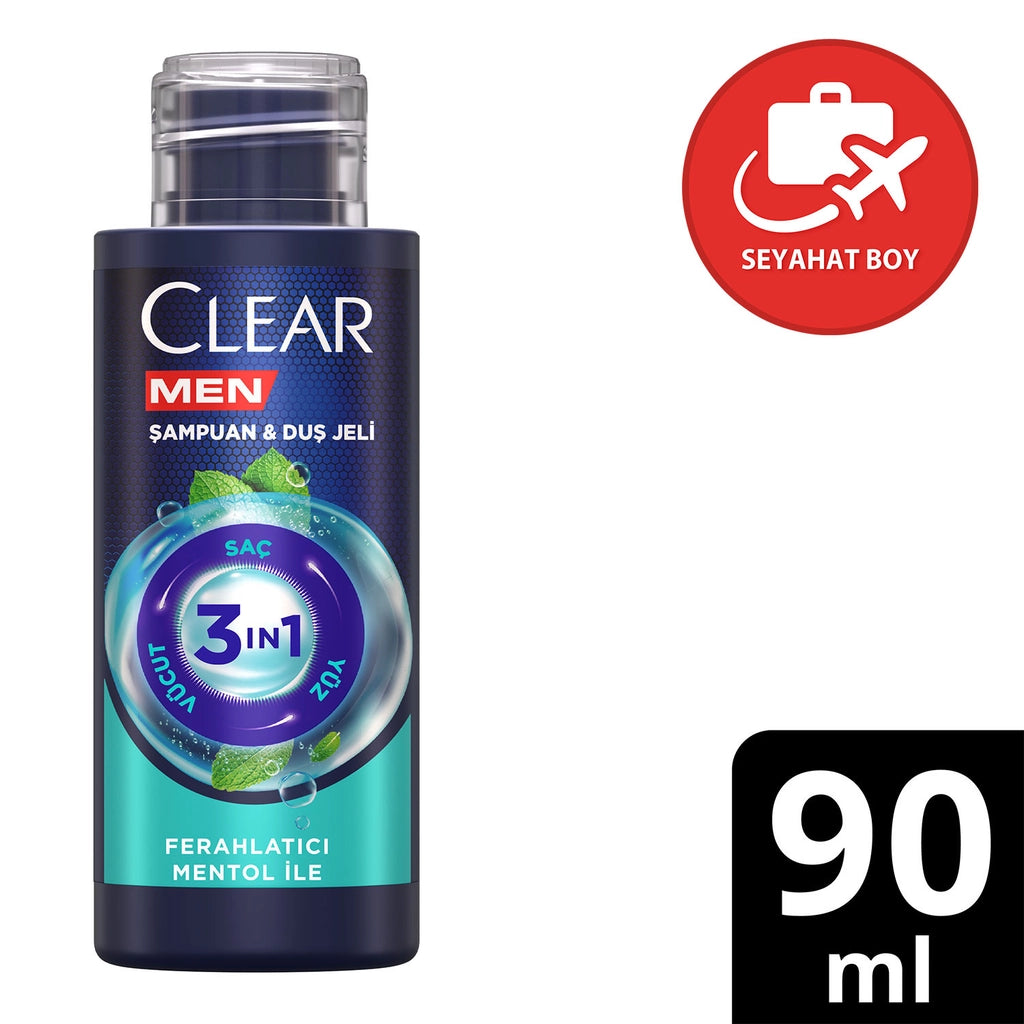 Clear Men 3in1 Refreshing Menthol Travel Size Shampoo &amp; Shower Gel 90 ml
