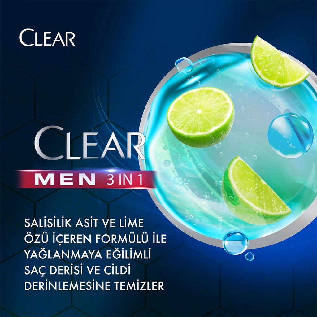 Clear Men 3in1 Anti-Oil Lime Essence Shampoo &amp; Shower Gel 350 ml