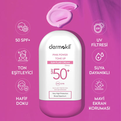 Dermokil Pink Power Tone Up Sun Fluid Cream 50+SPF 60 gr