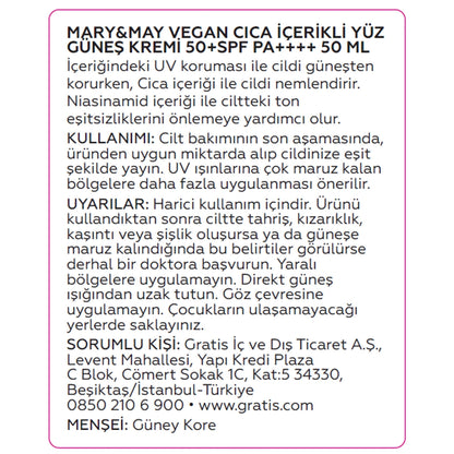 Mary &amp; May Vegan Cica Content 50+SPF PA++++ Facial Sunscreen 50 ml