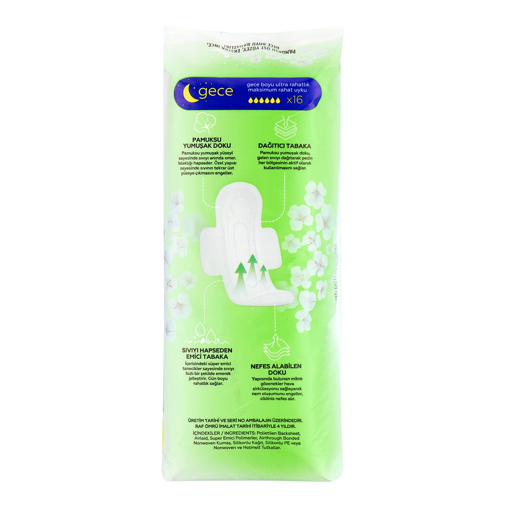 Benri Ultra Hygienic Pads Cotton Night 16 Pcs