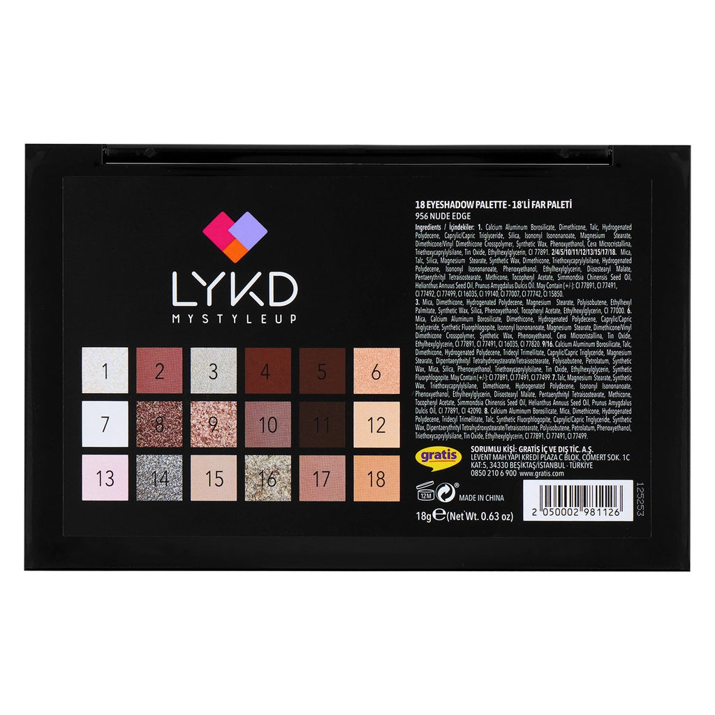 LYKD 18-Piece Eyeshadow Palette Nude Edge