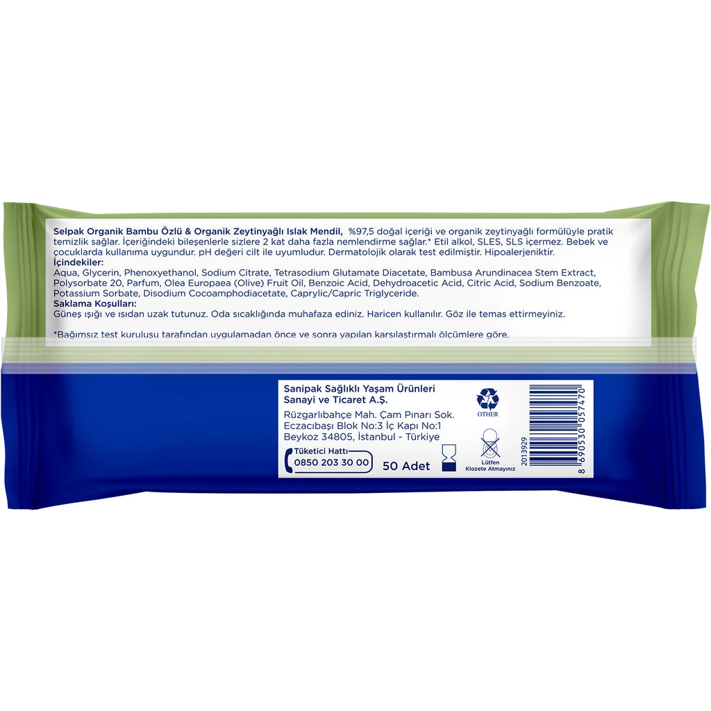 Selpak Organic Bamboo Extract &amp; Olive Oil Wet Wipes 50 Pieces
