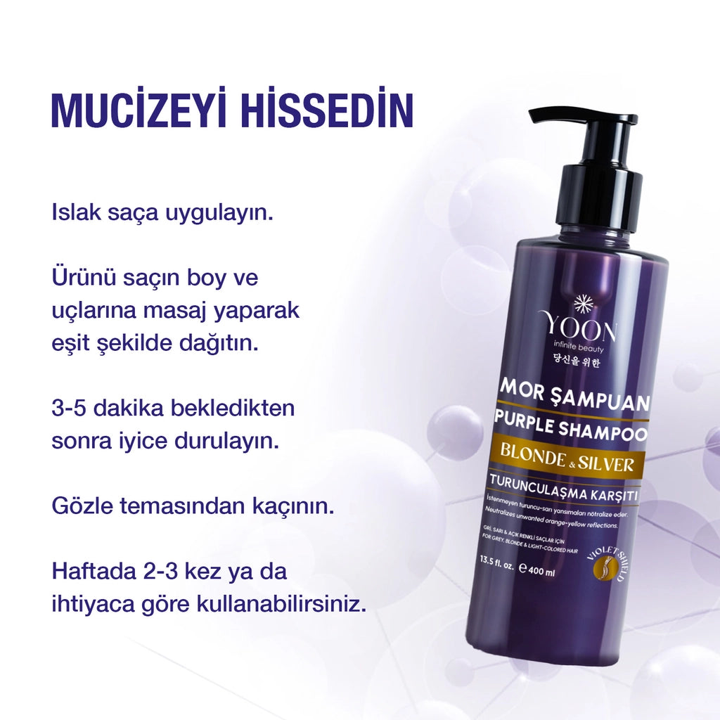 Yoon Anti-Orange Purple Shampoo 400 ml (Special Color Protector for Blonde, Grey, Platinum Hair)