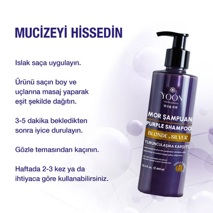 Yoon Anti-Orange Purple Shampoo 400 ml (Special Color Protector for Blonde, Grey, Platinum Hair)