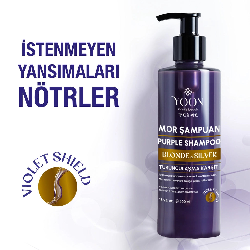 Yoon Anti-Orange Purple Shampoo 400 ml (Special Color Protector for Blonde, Grey, Platinum Hair)