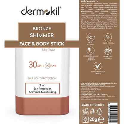 Dermokil Bronze Shimmer SPF30 Face &amp; Body Stick Cream 20 gr