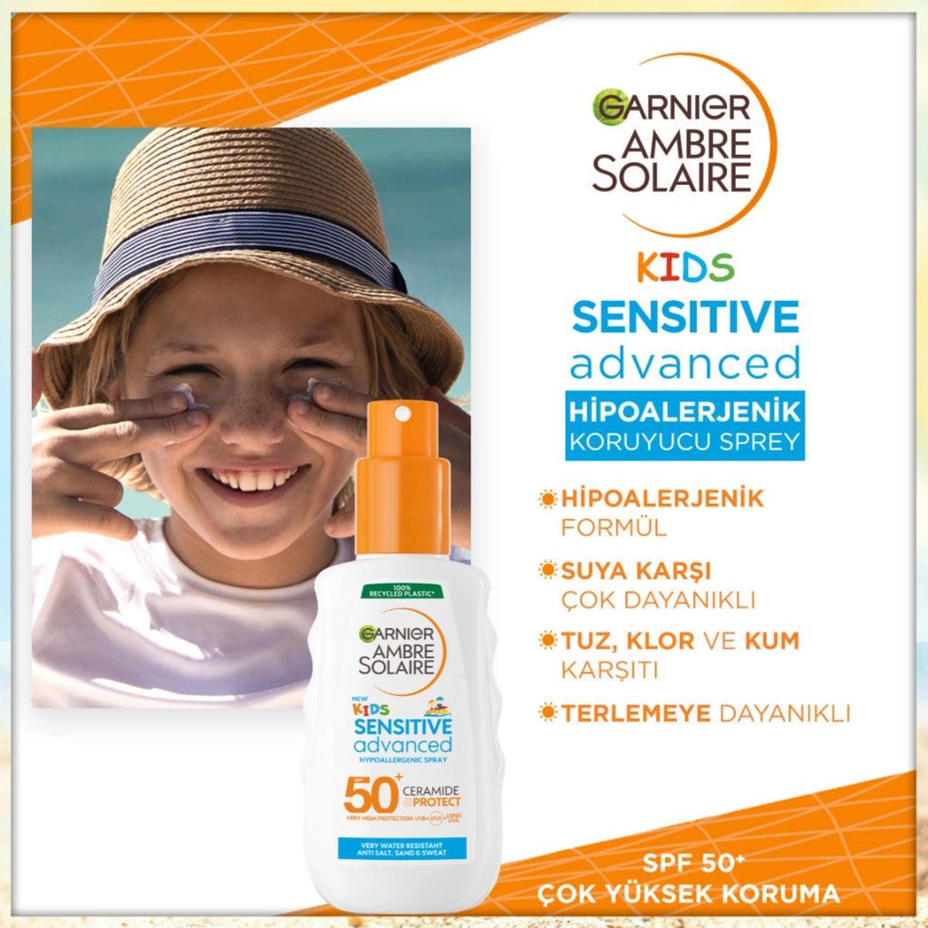 Garnier Ambre Solaire Sensitive Advanced Kids Hypoallergenic 50+SPF Sunscreen Spray 150 ml