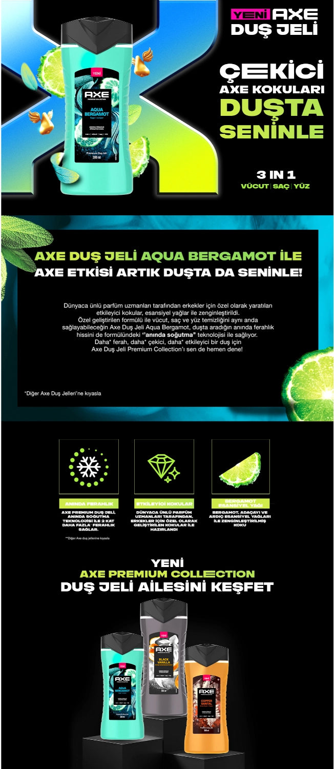 Axe Aqua Bergamot 3 in 1 Shower Gel 300 ml + Men&