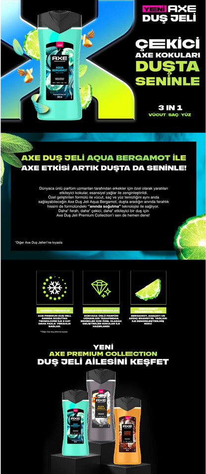 Axe Aqua Bergamot 3 in 1 Shower Gel 300 ml + Men&