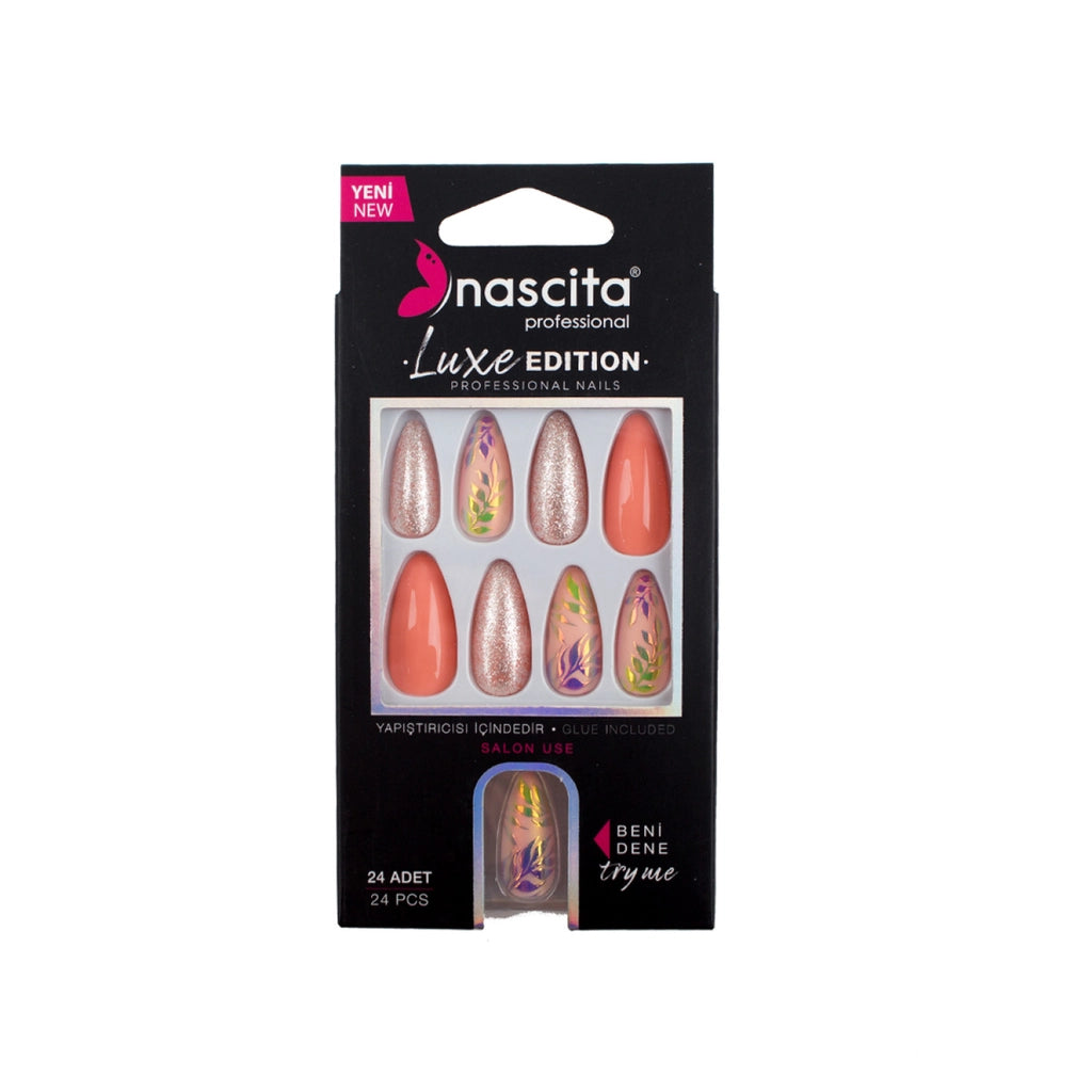 Nascita Luxe Edition Almond Orange Fake Nails S279 Pack of 24