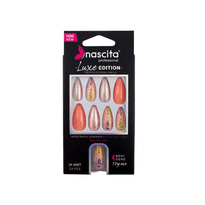 Nascita Luxe Edition Almond Orange Fake Nails S279 Pack of 24