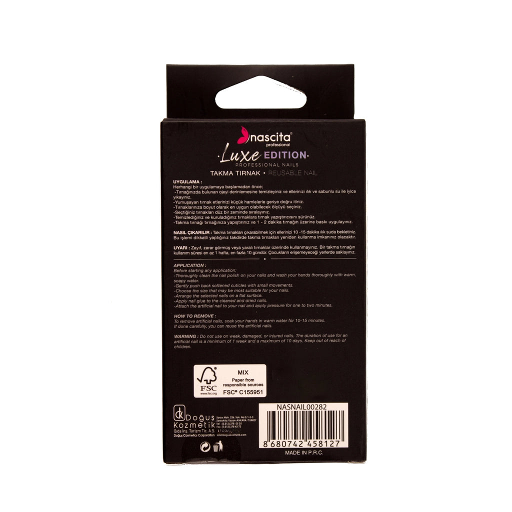 Nascita Luxe Edition Almond Pink Black False Nails S282 Pack of 24