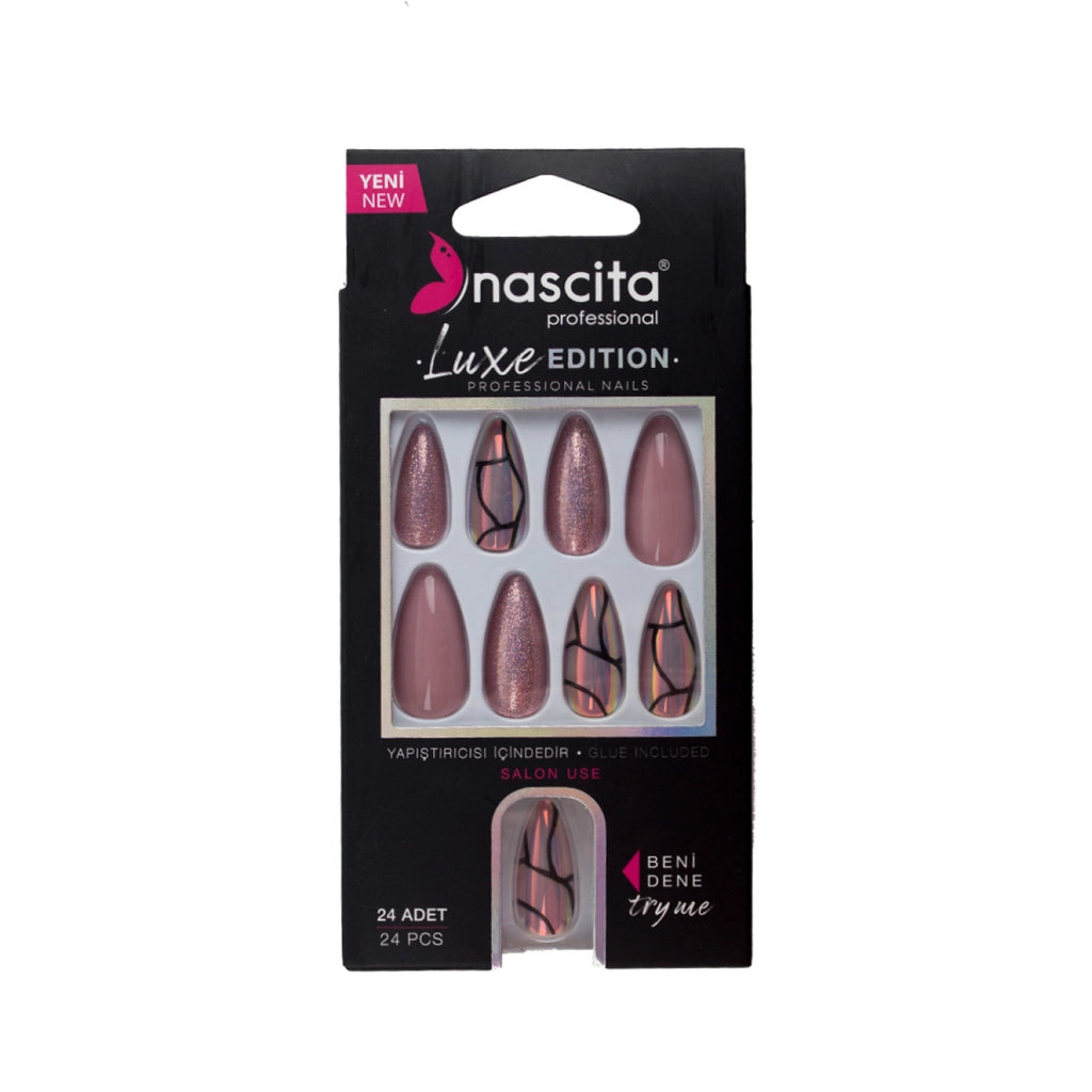 Nascita Luxe Edition Almond Pink Black False Nails S282 Pack of 24