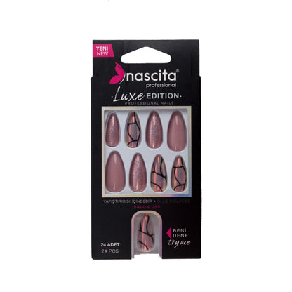 Nascita Luxe Edition Almond Pink Black False Nails S282 Pack of 24