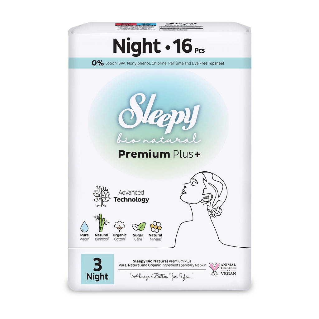 Sleepy Bio Natural Premium Plus+ (Size 3) Super Eco Night Hygienic Pads 16 Pack