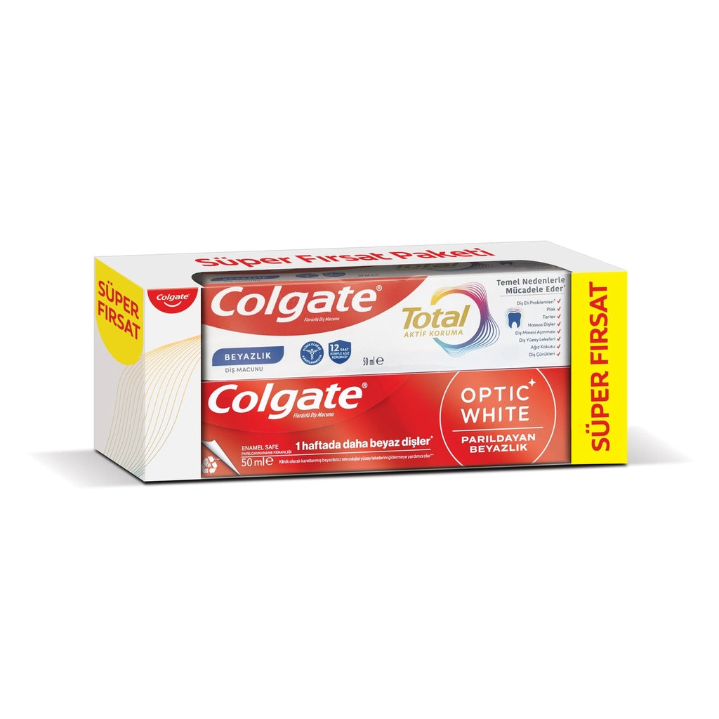 Colgate Total Active Protection Toothpaste 50 ml + Optic White Shining Whiteness Toothpaste 50 ml