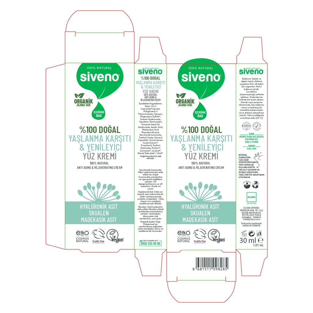 Siveno 100% Natural Anti-Aging &amp; Regenerating Face Cream 30 ml