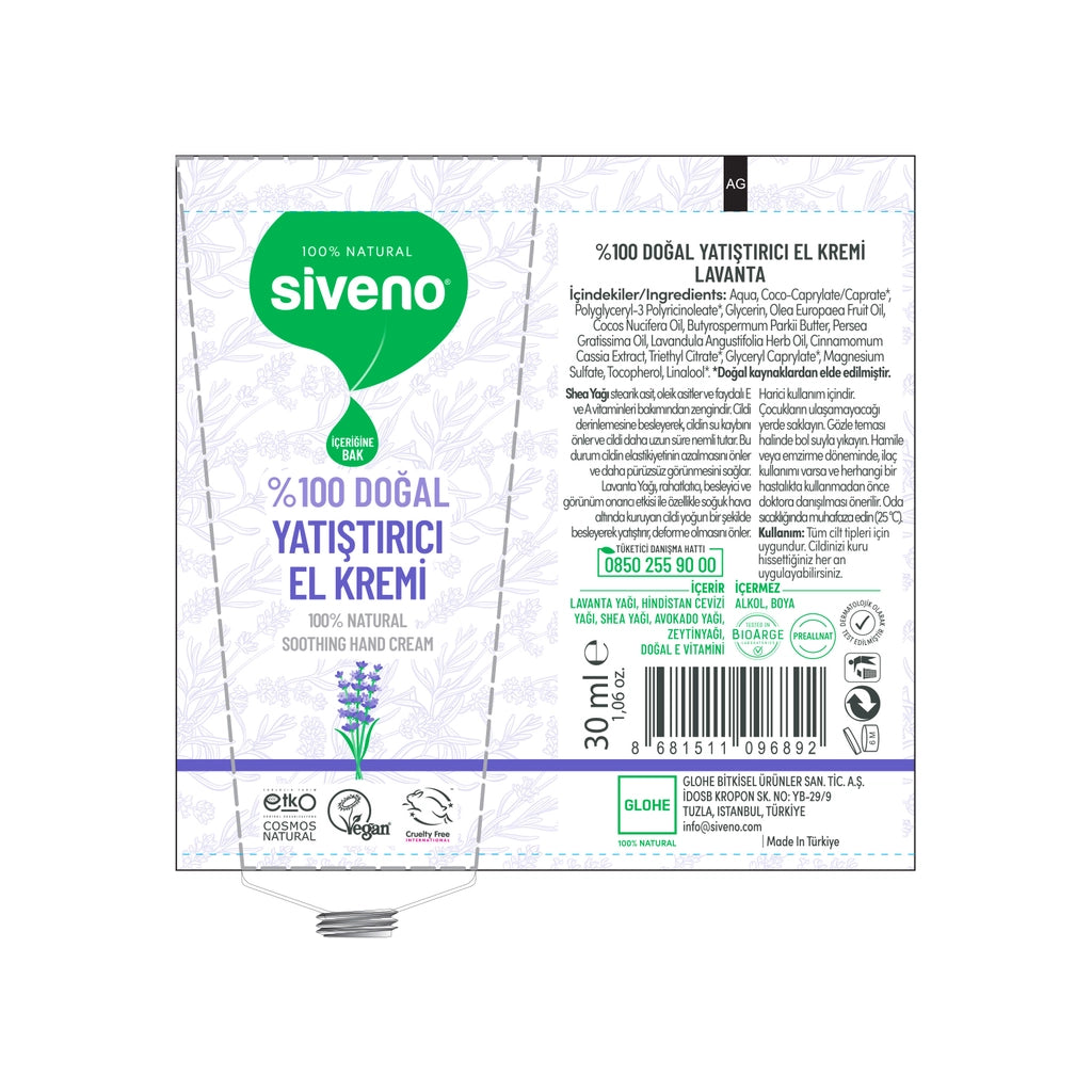 Siveno 100% Natural Soothing Hand Cream Lavender Oil 30 ml