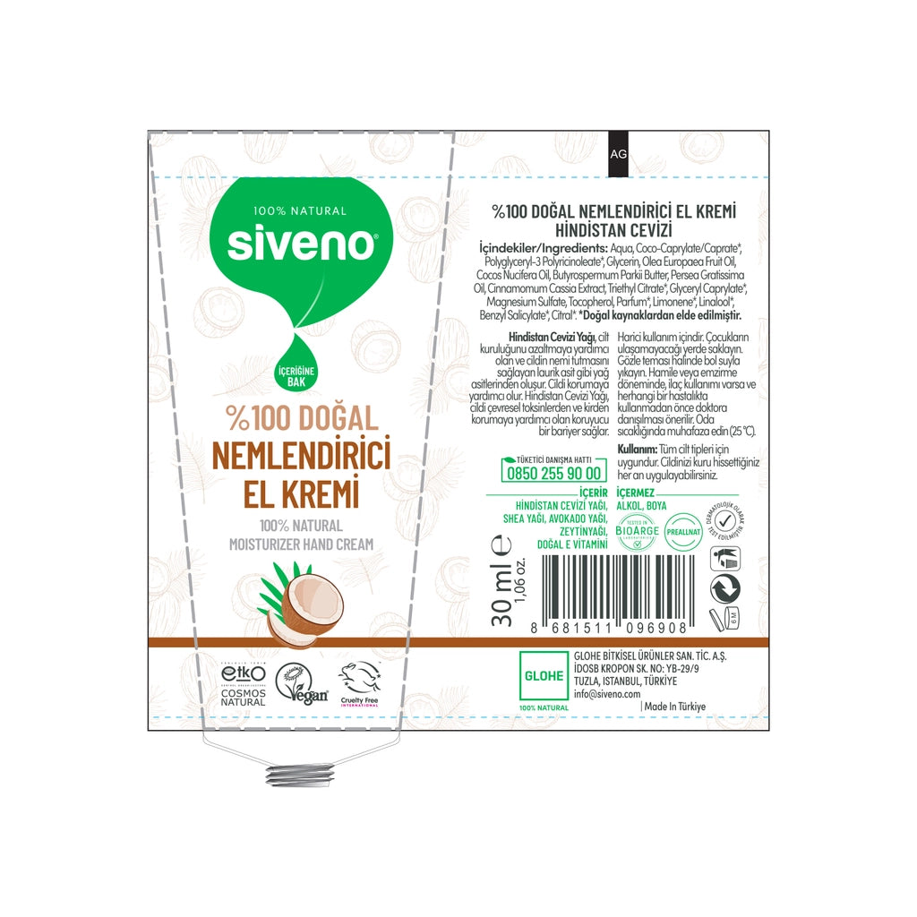 Siveno 100% Natural Moisturizing Hand Cream Coconut 30 ml