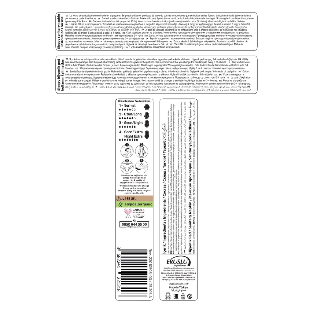 Sleepy Bio Natural Premium Plus+ (Size 4) Super Eco Night Extra Hygienic Pads 14 Pack