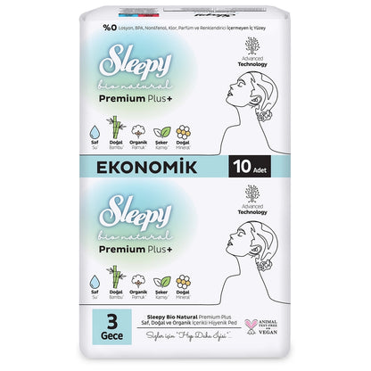 Sleepy Bio Natural Premium Plus+ (Size 3) Eco Night Hygienic Pads 10 Pack